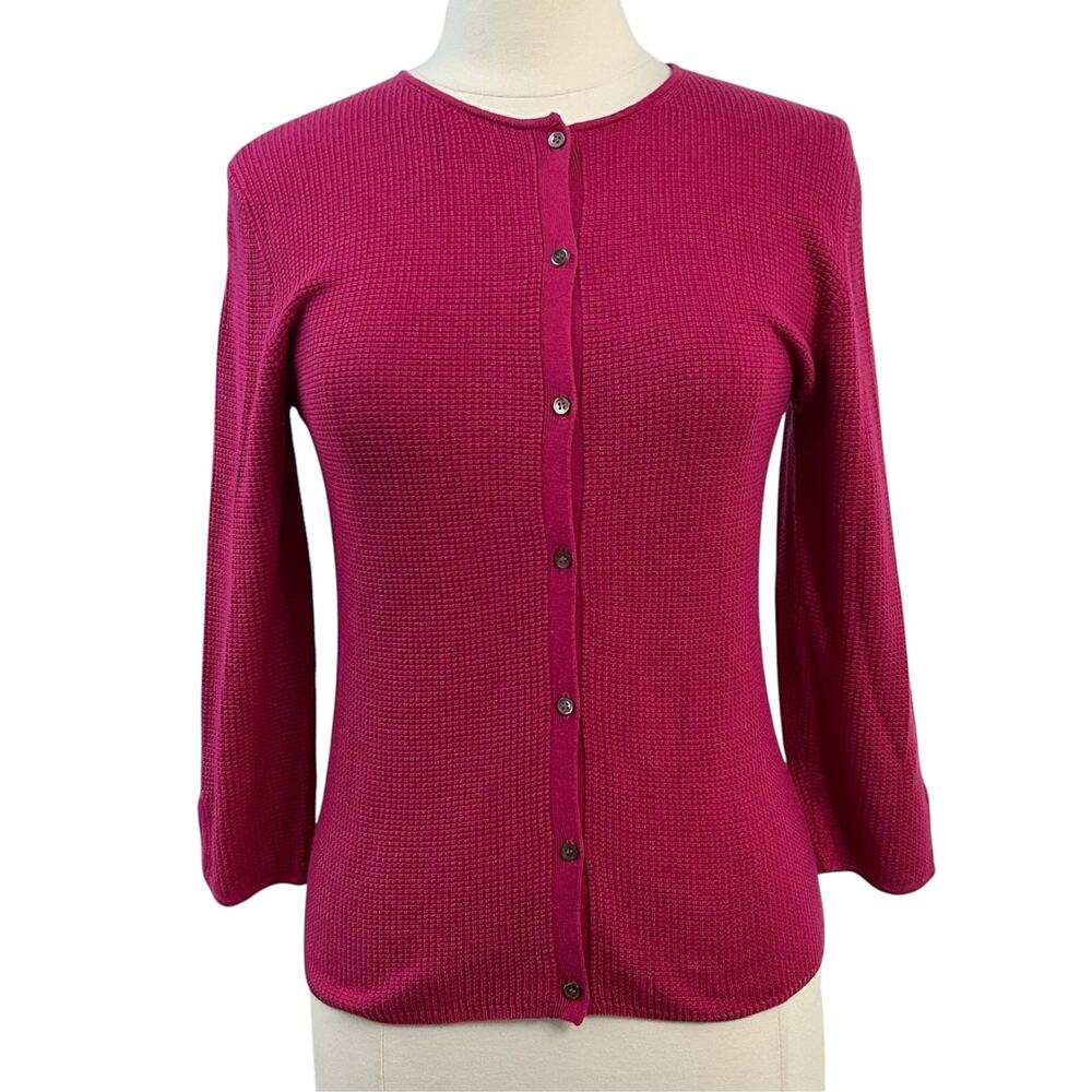 TSE Vintage 90s Silk Cashmere Textured Knit Cardigan Sweater Berry Pink L